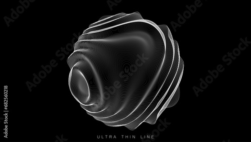 Ultra thin line fluid geometry. Dynamic vector distorted spheres.