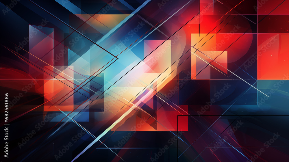 Abstract geometry background. Abstract blue and red background with squares. Background of an empty show scene. Design or art element for your projects. Abstract geometry background. Abstract blue and red background with squares. Background of an empty show scene. Design or art element for your projects.