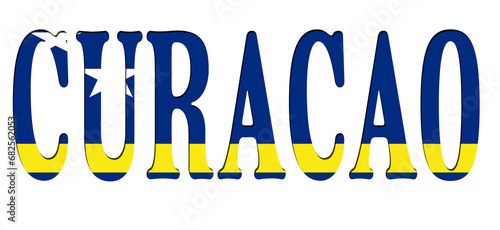 3d design illustration of the name of Curaçao. Filling letters with the flag of Curaçao. Transparent background.