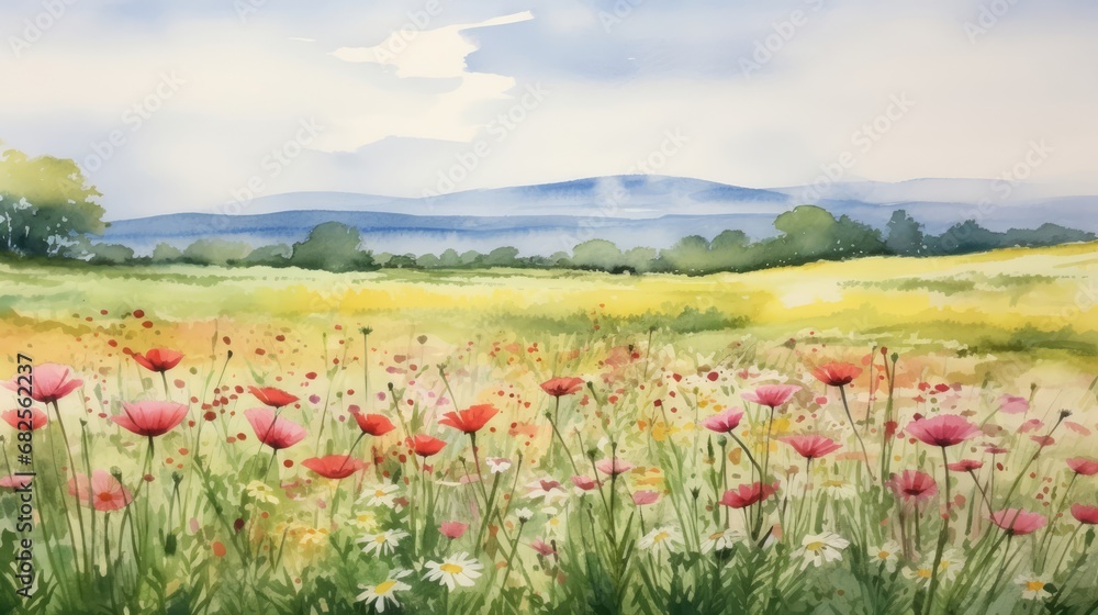 summer meadow landscape with poppies. 