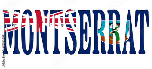 3d design illustration of the name of Montserrat. Filling letters with the flag of Montserrat. Transparent background.