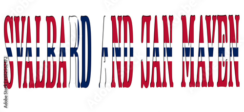 3d design illustration of the name of Svalbard and Jan Mayen. Filling letters with the flag of Svalbard and Jan Mayen. Transparent background. photo