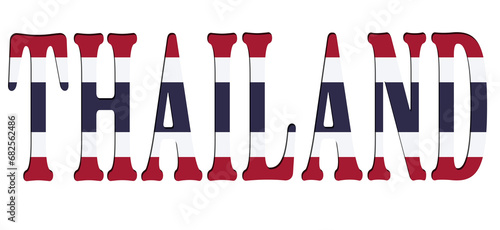 3d design illustration of the name of Thailand. Filling letters with the flag of Thailand. Transparent background.