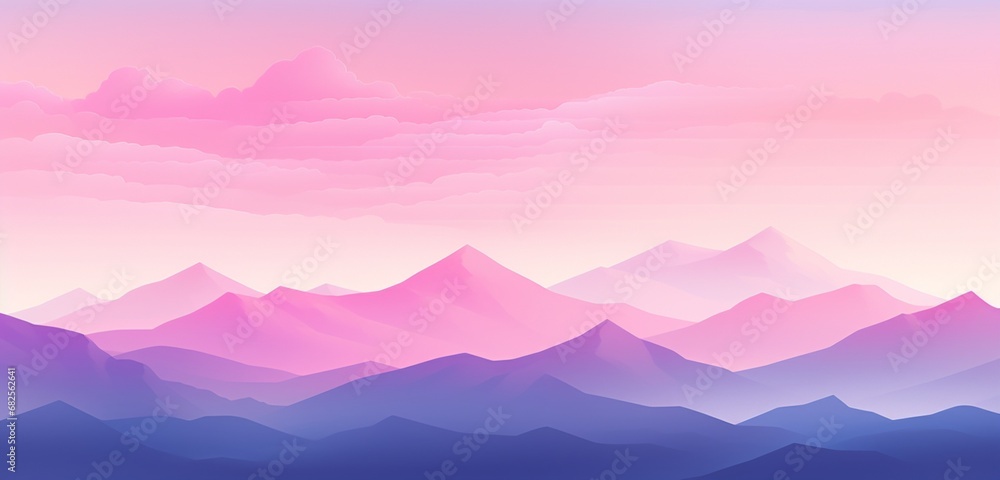  a mountain range at dawn with a linear gradient from soft lavender to morning pink.