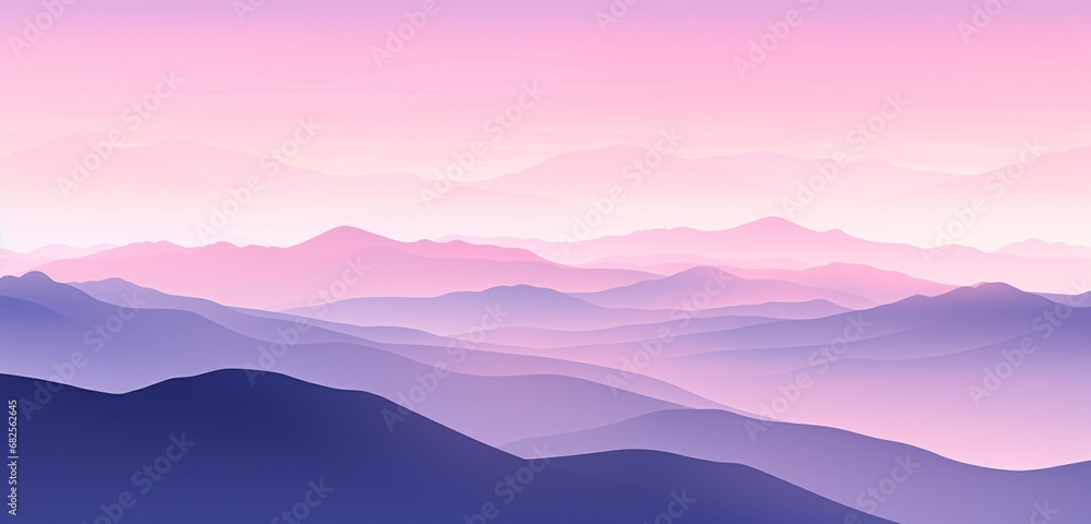 a mountain range at dawn with a linear gradient from soft lavender to morning pink.