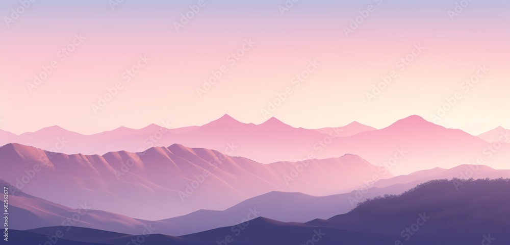 a mountain range at dawn with a linear gradient from soft lavender to morning pink.