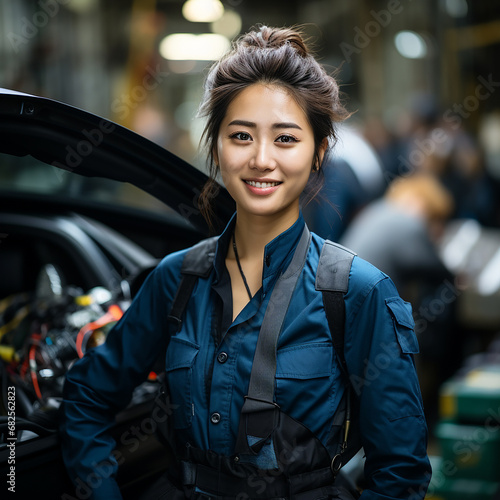 AI-Generated Image of a Nonbinary East Asian Person Working at Their Blue Collar Manufacturing Job - Best-Selling Adobe Stock Image for Diverse, Realistic, and Industrial Workplace Visuals