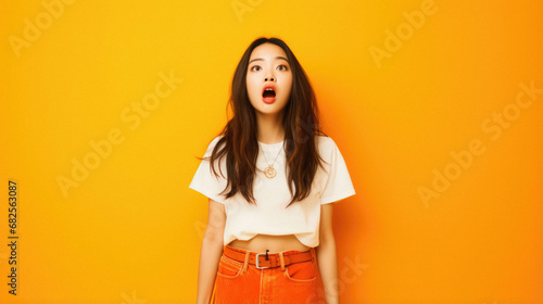 Young asian woman wearing casual clothes looking shocked and surprised with hands and mouth. afraid and surprised.