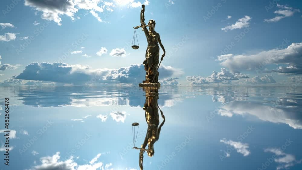 the statue of justice turns against the backdrop of clouds moving across the blue sky. time lapse 4k. the statue of justice turns against the backdrop of clouds moving across the blue sky. time lapse 4k.