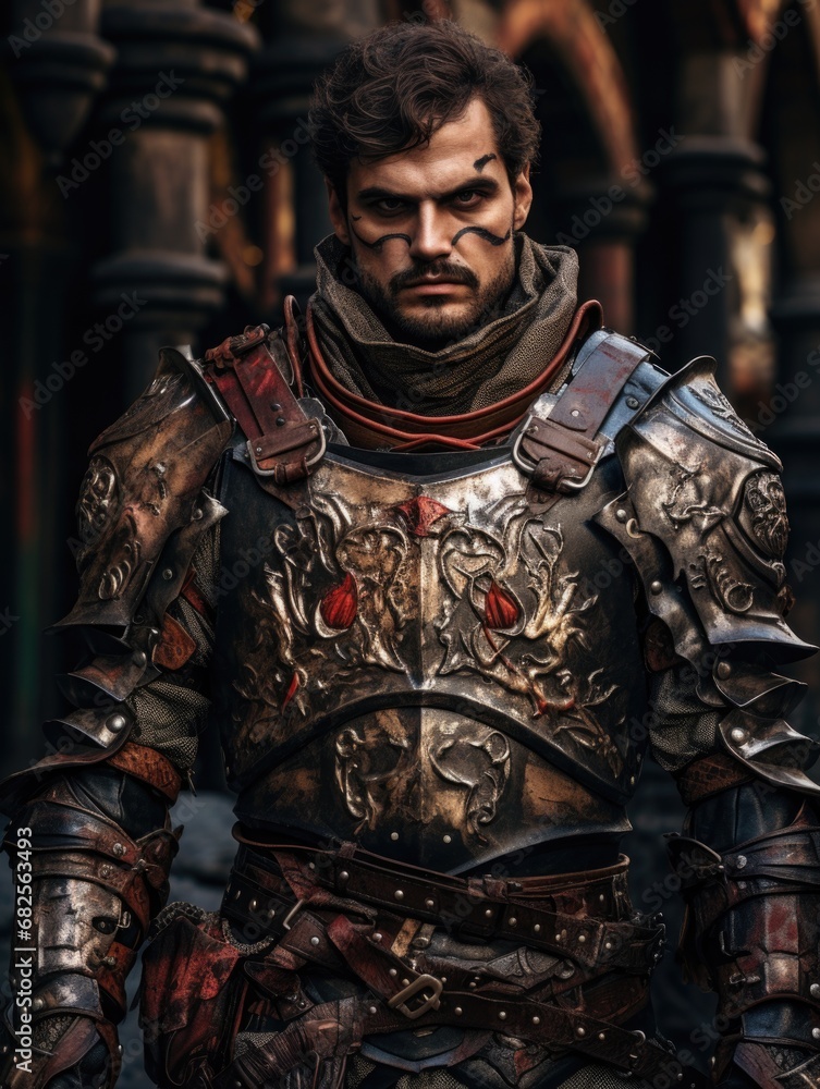 A knight clad in gleaming armor, a symbol of chivalry and valor, standing resolute and ready for noble quests. A knight clad in gleaming armor, a symbol of chivalry and valor, standing resolute and ready for noble quests.