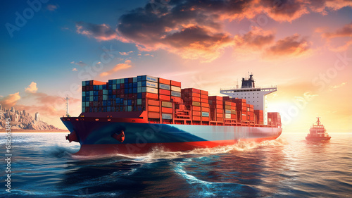 container ship and container ship on sea and ocean background