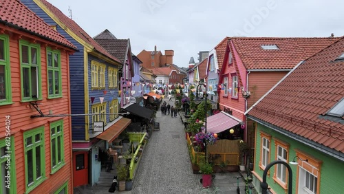 Rising above European Rooftops and colorful houses in Stavanger Norway photo