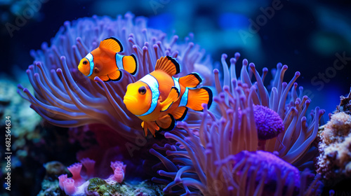 Stampa su tela a pair clownfish in a reef