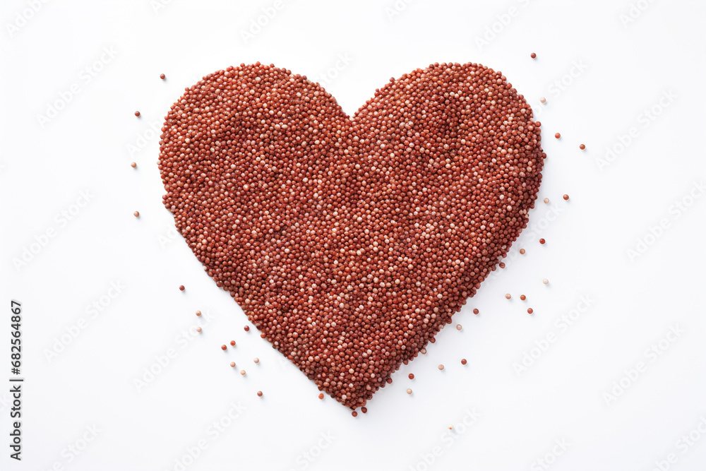 Concept of various quinoa seeds forming a heart shape.