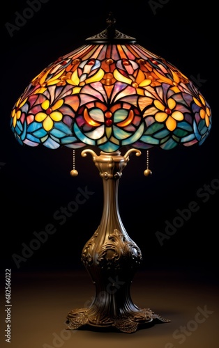 Art Nouveau table lamp with vibrant glass shade, classic elegance