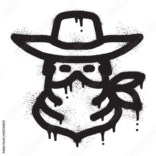 Cowboy head graffiti with black spray paint