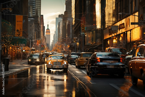 Retro city atmosphere. Back to 90s. Old city with cars and people. Cinematic colors