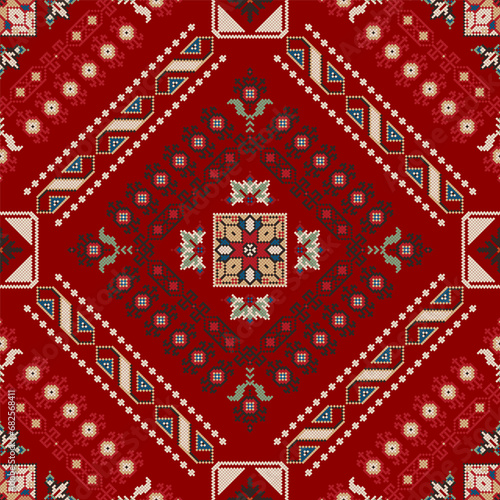 Traditional Georgian folk art embroidery vector pattern