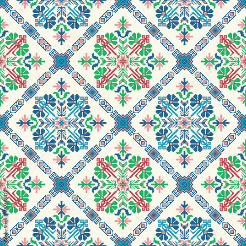 Traditional Georgian folk art embroidery vector pattern