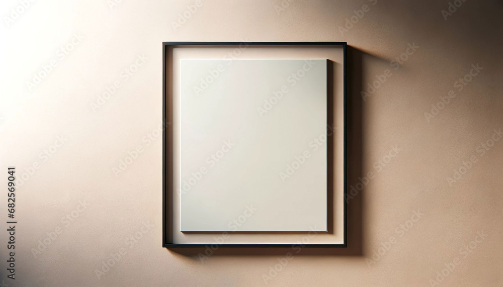 Mockup poster frame close up on wall painted pastel beige color, 3d render Mockup poster frame close up on wall painted pastel beige color, 3d render