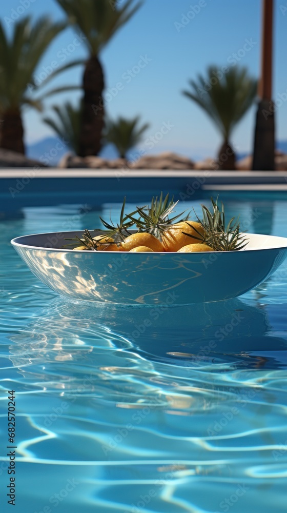 Obraz premium A bowl floats on the pool surface UHD wallpaper