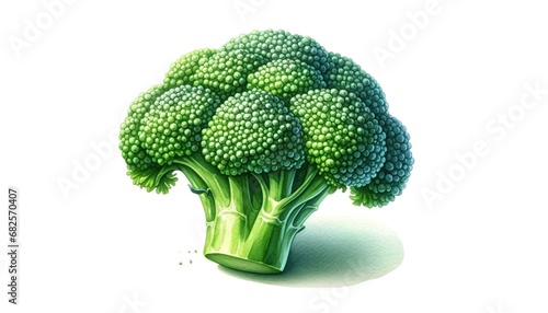 Healthy Green Broccoli Floret in Watercolor Style, Fresh and Vibrant, Isolated on White Background