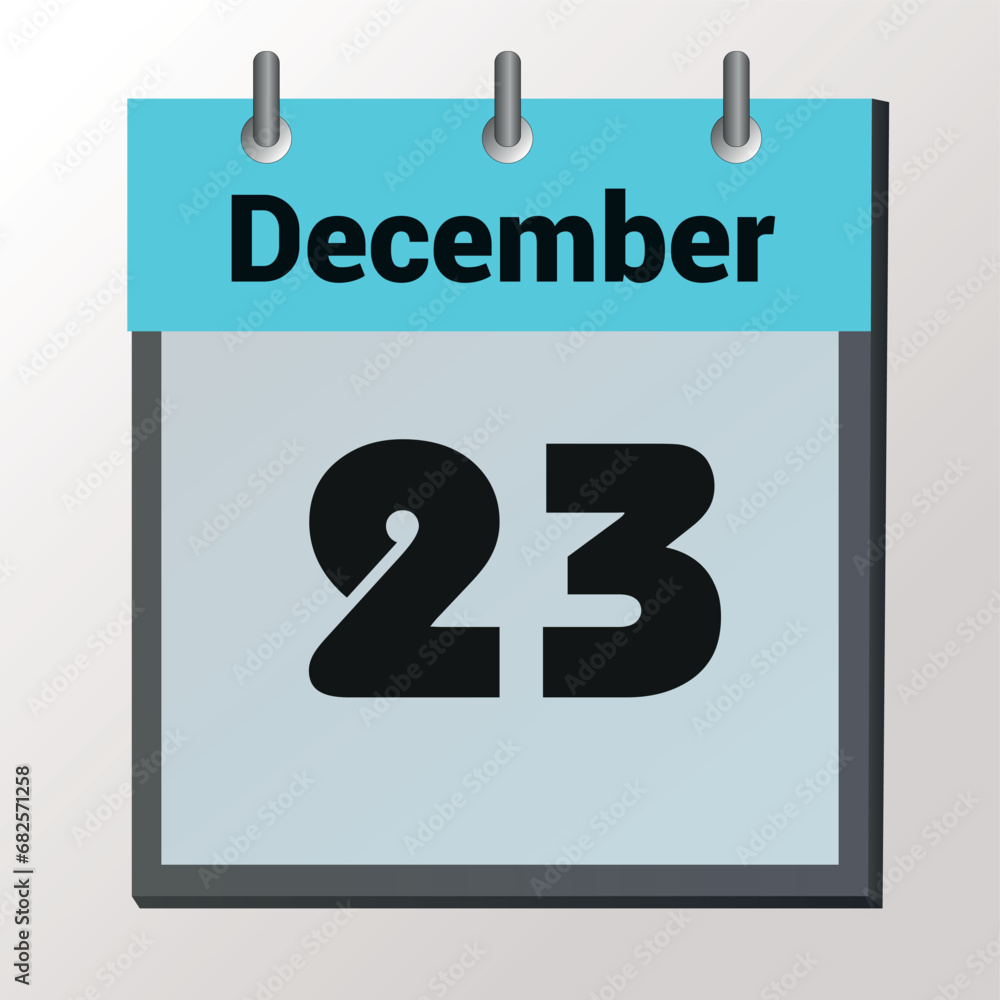 vector page of December month calendar and highlighted date December 23 vector page of December month calendar and highlighted date December 23