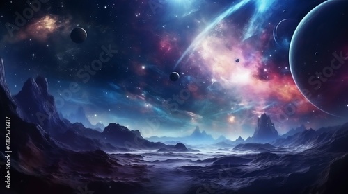 Cosmic Wonders: A Fascinating Galaxy with Nebulae and Planetary Landscapes. Generative ai