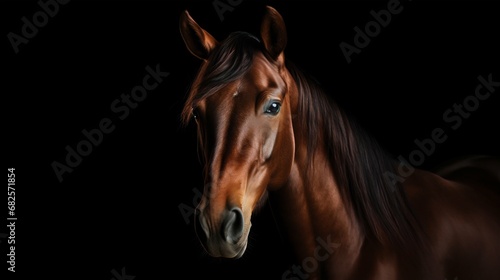 Elegant Brown Horse Portrait on Black Background. Generative ai