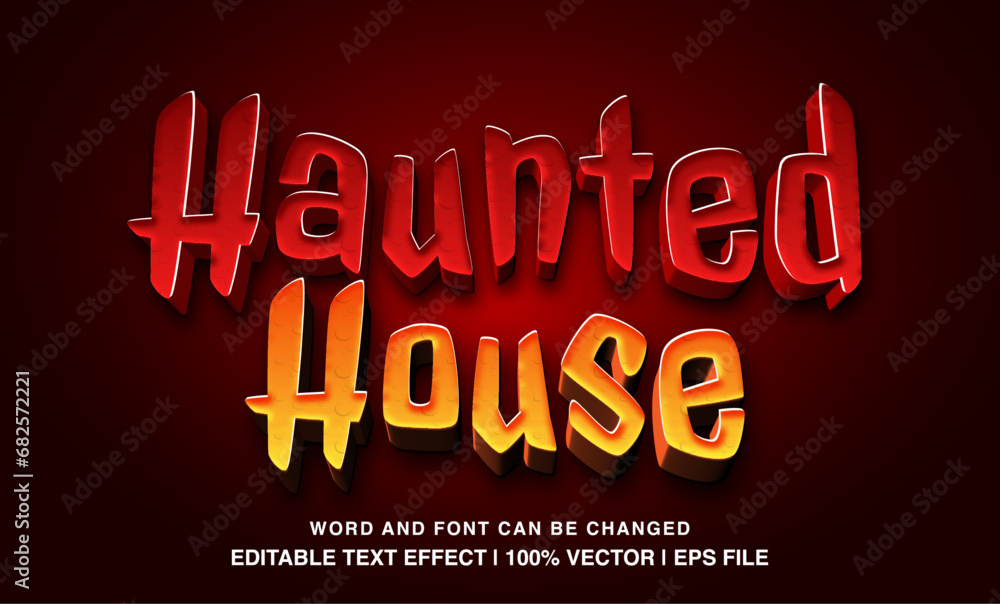 Haunted house editable text effect template, 3d cartoon halloween style typeface, premium vector