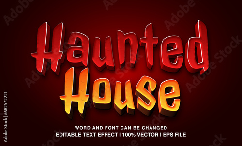 Haunted house editable text effect template, 3d cartoon halloween style typeface, premium vector