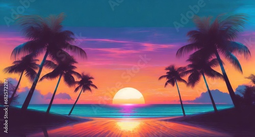 retrowave sunset on the beach © Diego