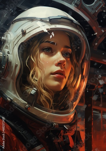closeup woman space suit helmet red atmosphere passengers sola photo