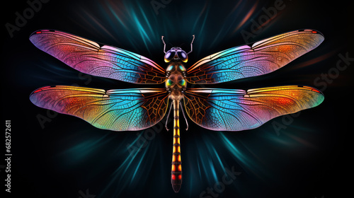 Neon glowing unreal psychedelic dragonfly