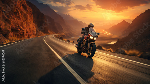 Print op canvas A motorcycle / motorcyclist riding down a scenic curvy road
