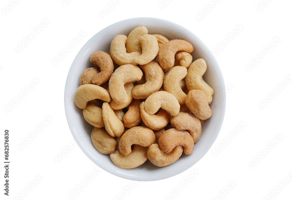 Bowl or dish of raw organic cashews that are salted and roasted Bowl or dish of raw organic cashews that are salted and roasted