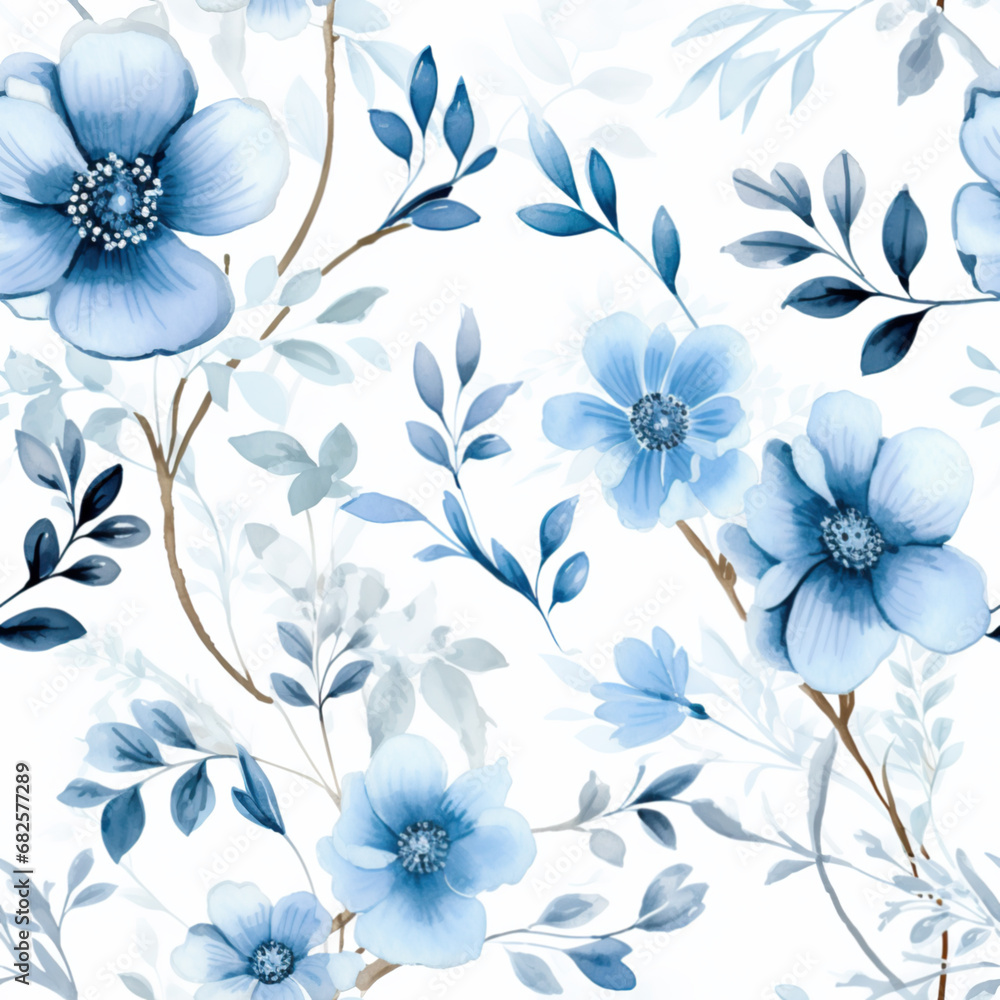 Seamless floral pattern with pale blue flowers
