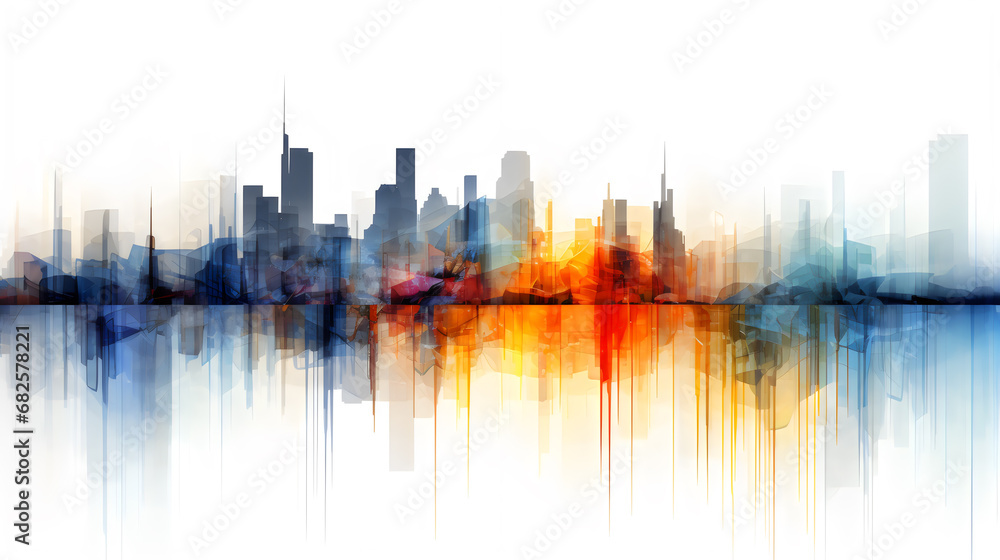 Obraz premium colored abstract city skyline with reflection - modern digital painting - generative AI