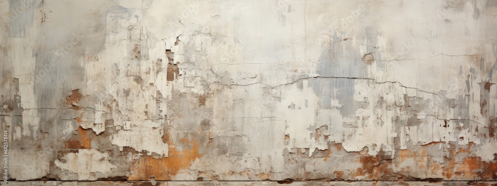 Weathered Concrete Wall with Peeling Paint and Cracks