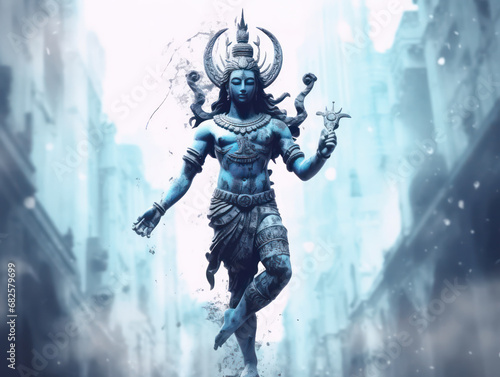 Lord Shiva Statue Painting Artwork, Generative AI