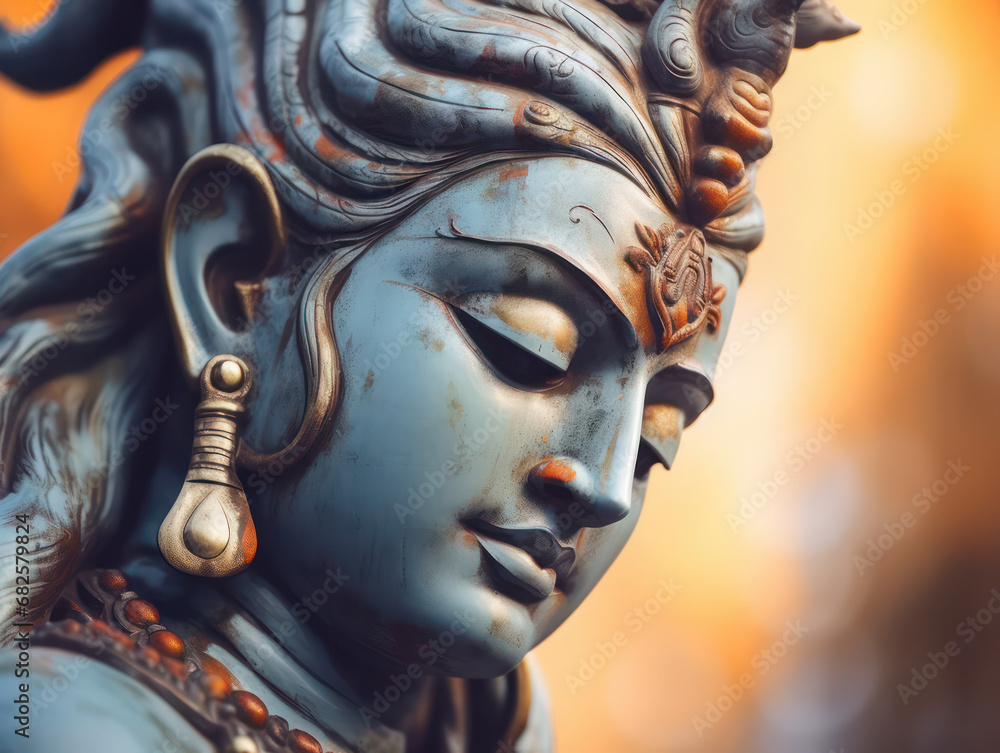 Lord Shiva Statue Painting Artwork, Generative AI