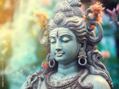 Lord Shiva Statue Painting Artwork, Generative AI © Vig