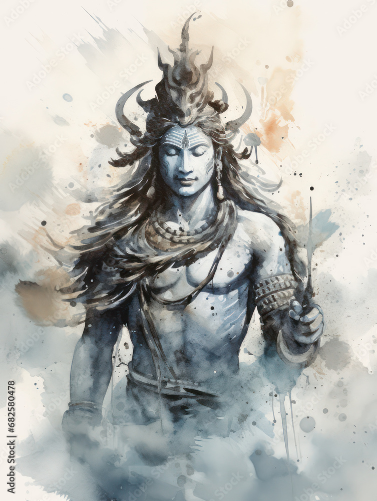 Lord Shiva Statue Painting Artwork, Generative AI Lord Shiva Statue Painting Artwork, Generative AI