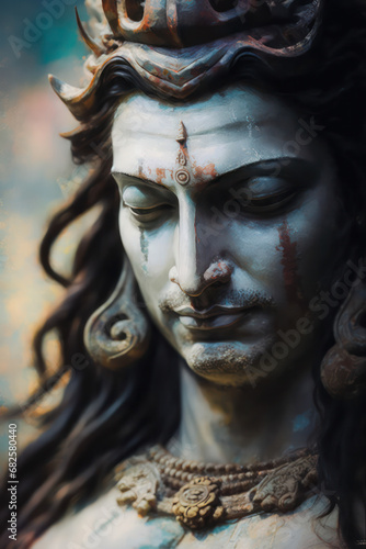 Lord Shiva Statue Painting Artwork, Generative AI