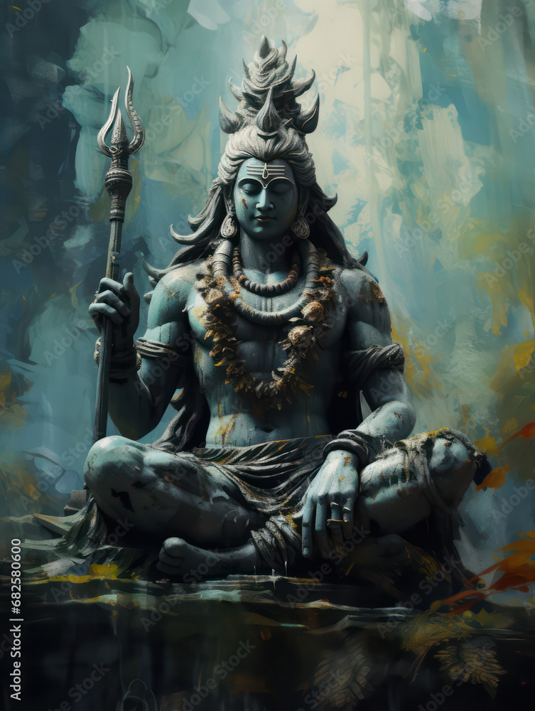 Lord Shiva Statue Painting Artwork, Generative AI Lord Shiva Statue Painting Artwork, Generative AI
