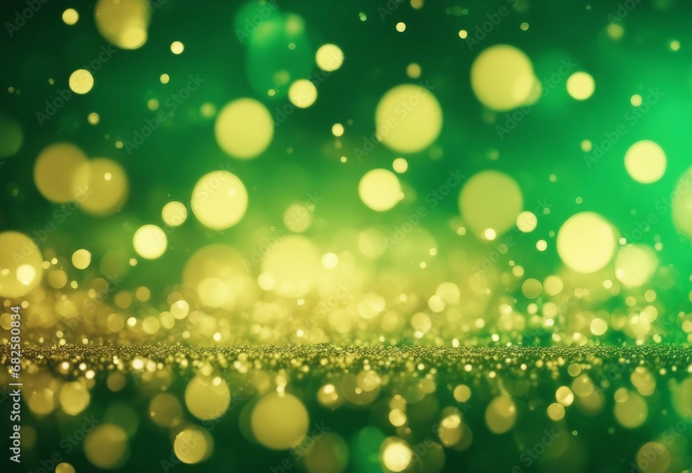 Elegant Gold Bokeh on Defocused Emerald Green Background, Abstract Blur Banner