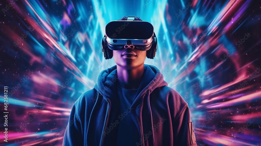 African man in VR glasses, playing video games with virtual reality headset African man in VR glasses, playing video games with virtual reality headset