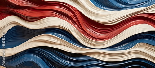From afar, the abstract texture of the wooden wave delicately merged with the flowing silk of the flag, symbolizing freedom and patriotism; an embodiment of the democratic principles that the photo