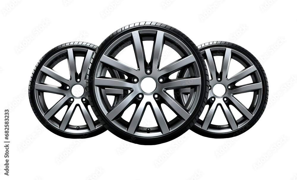 Modern car wheels display promotional over isolated transparent background