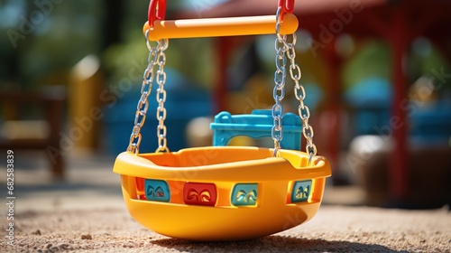 Close up of empty colour plastic babyswing play .UHD wallpaper photo